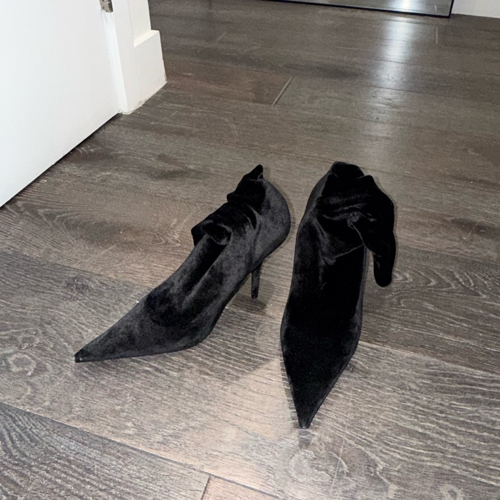Balenciaga Black Velvet Heeled Boots